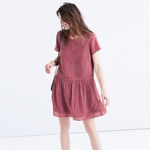Madewell Silk Ascot Tile Square Red Dress Retro Drop Waist Pocket‎ Womens… - Picture 1 of 11